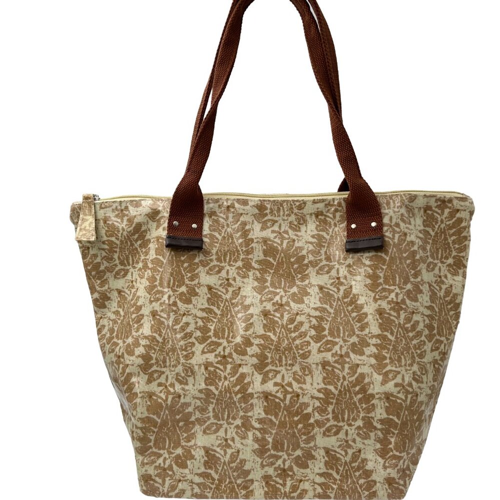 Rockflowerpaper Florence Beige Laminated Tote Bag Canvas Handles Zip Top